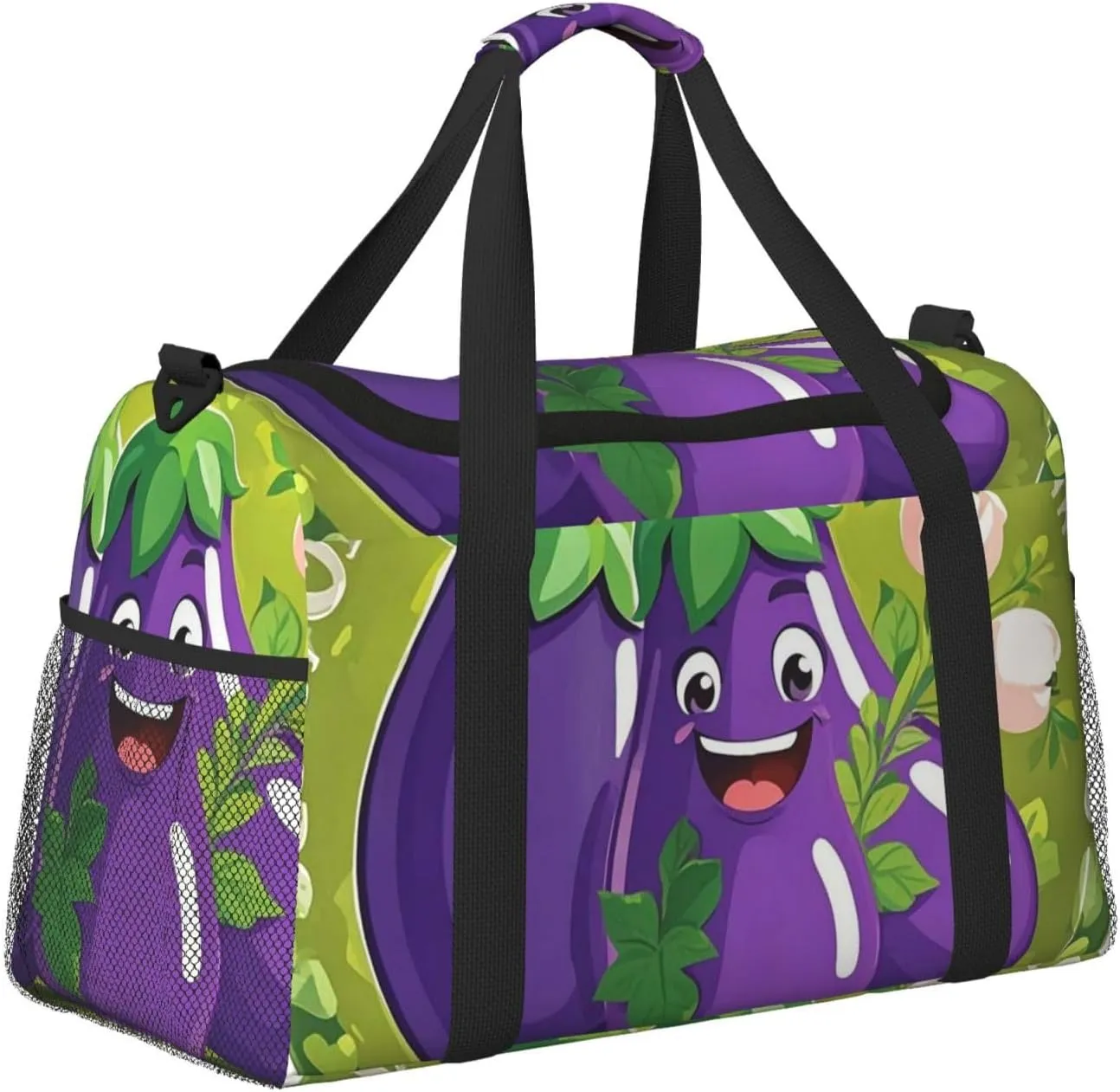 Gym Bag Cartoon Eggplant Duffel Bag for Men Women Travel Overnight Bag with Shoe Compartment Workout Bags