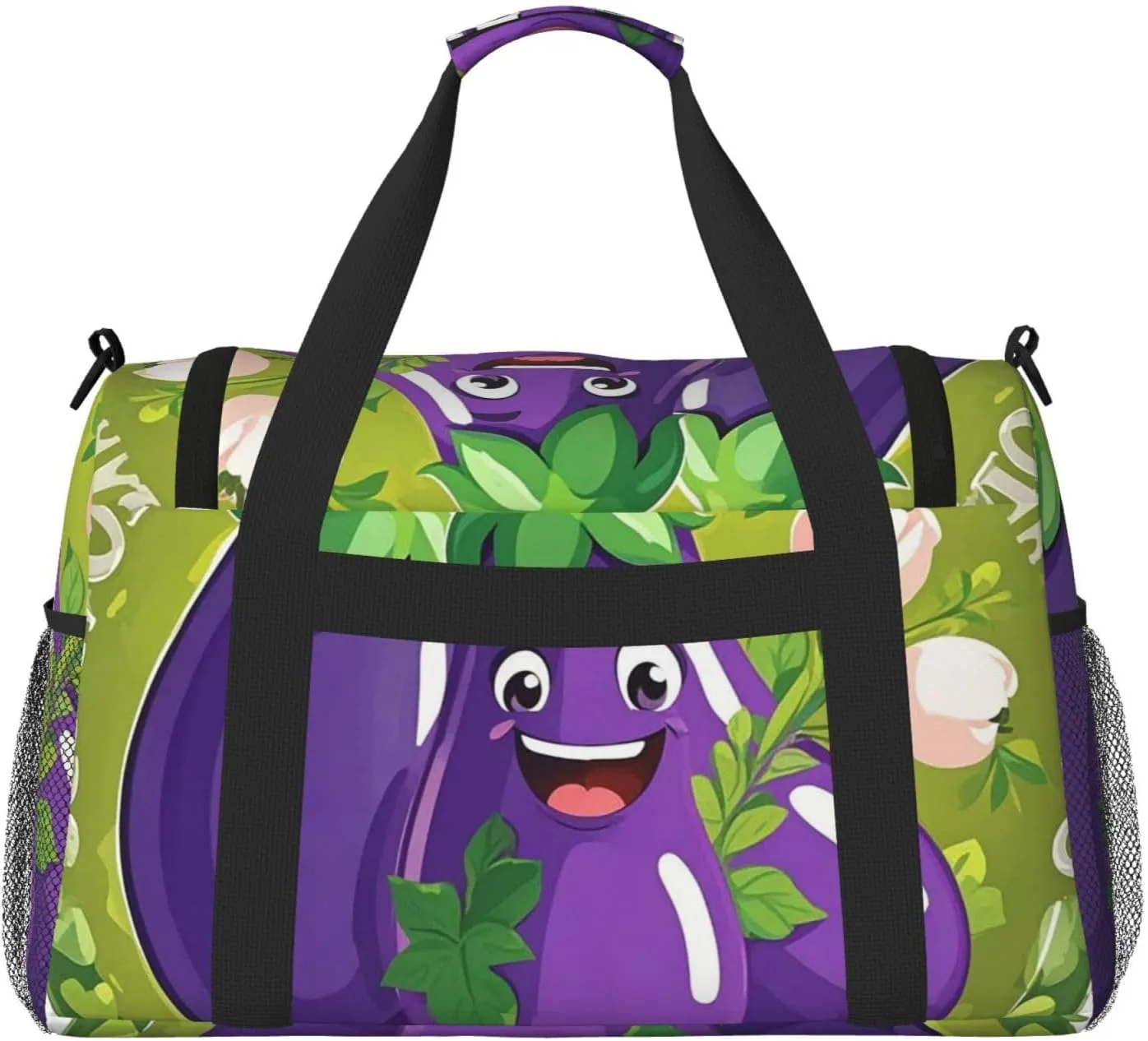 Gym Bag Cartoon Eggplant Duffel Bag for Men Women Travel Overnight Bag with Shoe Compartment Workout Bags