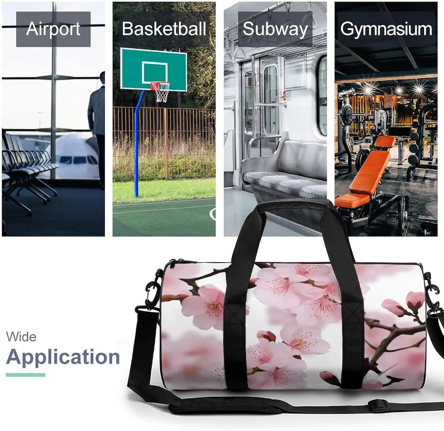 Gym Bag Cherry Japanese Cherry Blossom Duffel Bag for Men Women Overnight Bag with Shoe Compartment Workout Bags