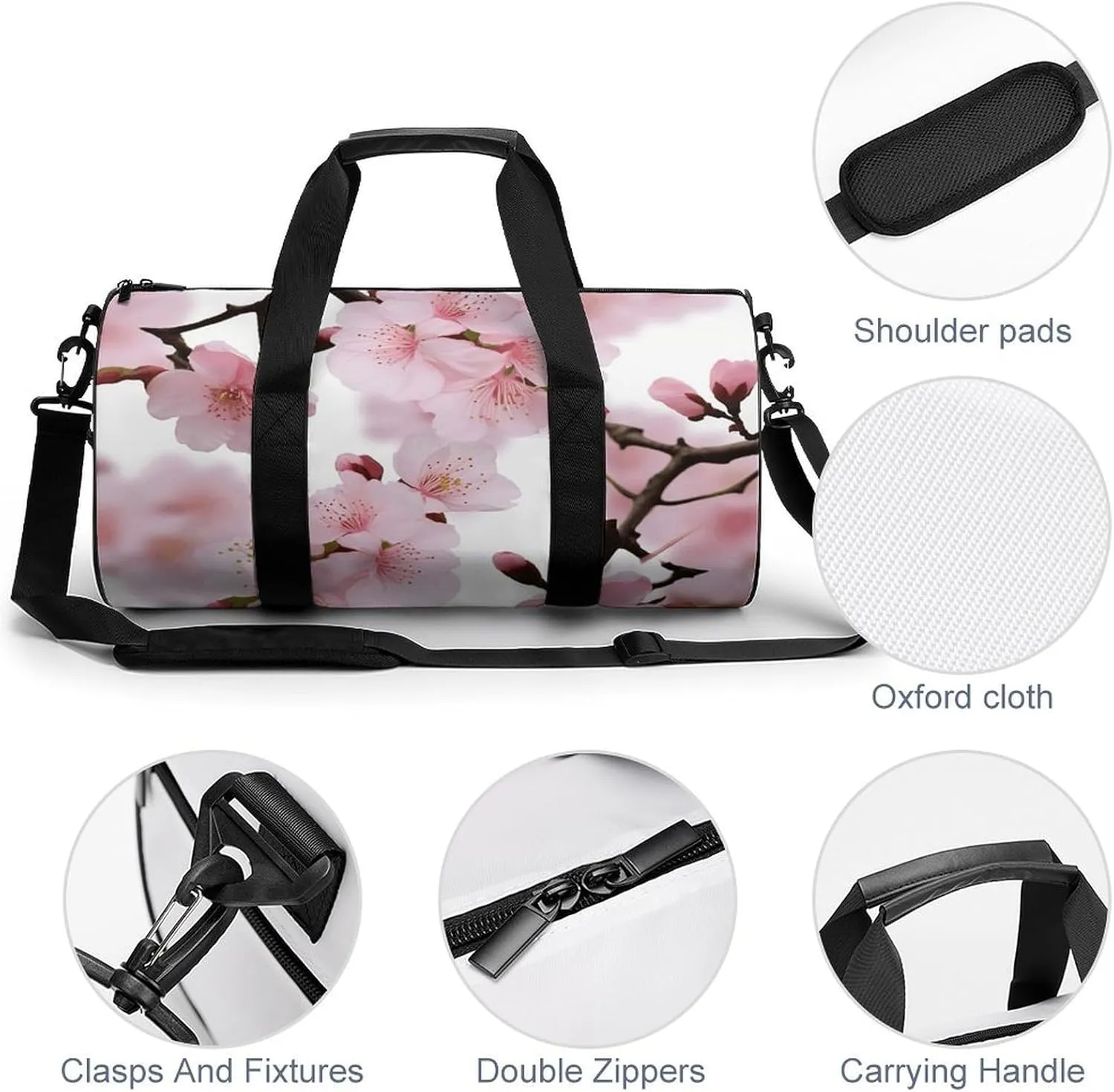 Gym Bag Cherry Japanese Cherry Blossom Duffel Bag for Men Women Overnight Bag with Shoe Compartment Workout Bags