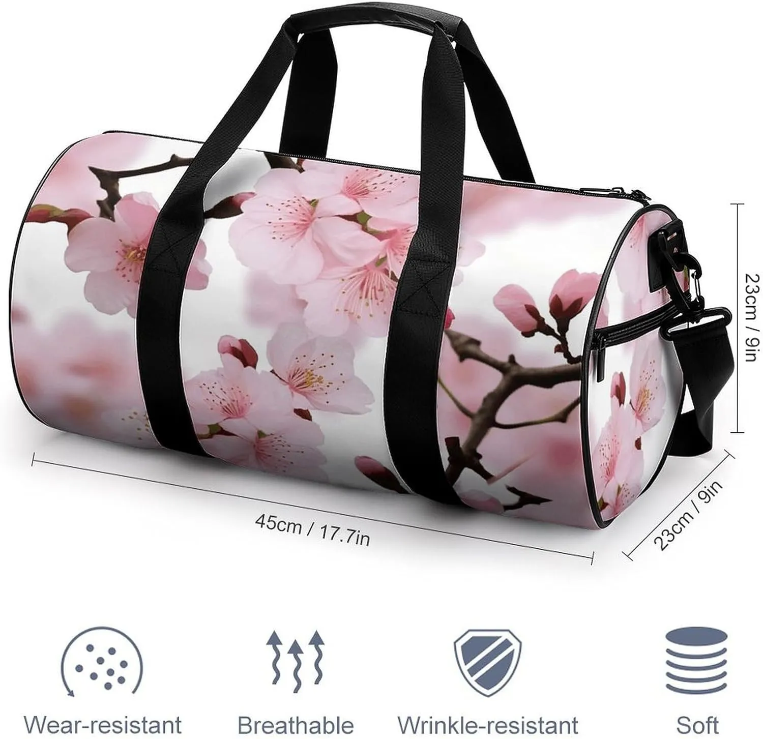 Gym Bag Cherry Japanese Cherry Blossom Duffel Bag for Men Women Overnight Bag with Shoe Compartment Workout Bags