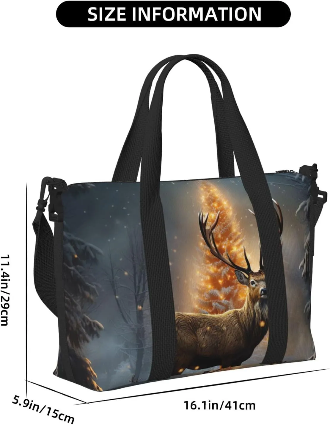 Gym Bag Christmas Tree and Deer Duffel Bag for Men Women Travel Overnight Bag with Shoe Compartment Workout Bags