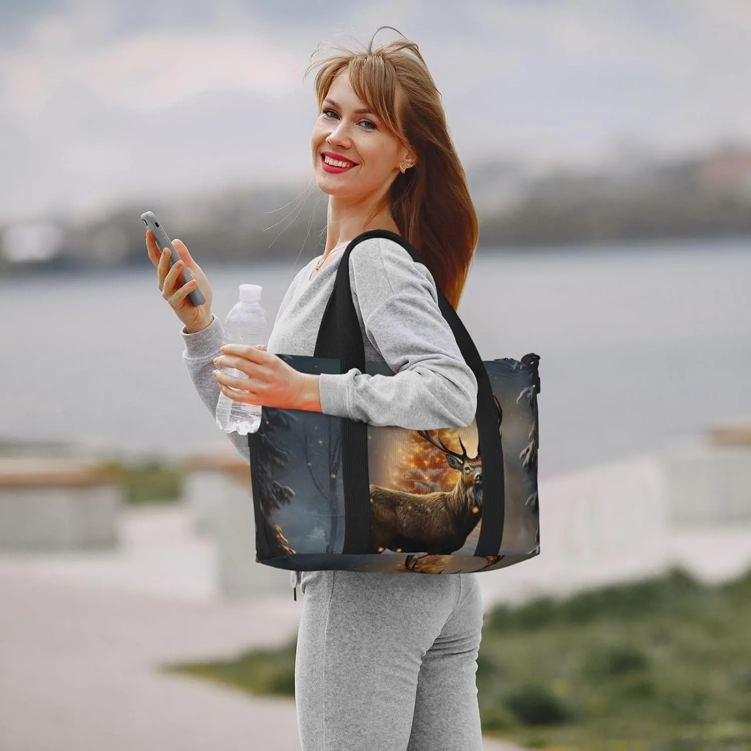 Gym Bag Christmas Tree and Deer Duffel Bag for Men Women Travel Overnight Bag with Shoe Compartment Workout Bags