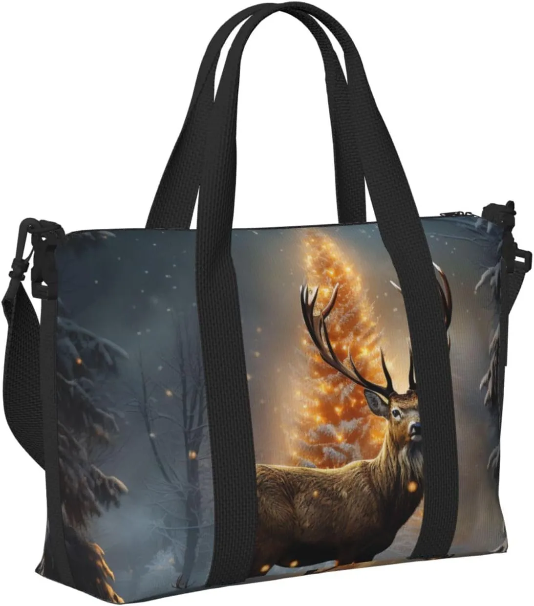 Gym Bag Christmas Tree and Deer Duffel Bag for Men Women Travel Overnight Bag with Shoe Compartment Workout Bags