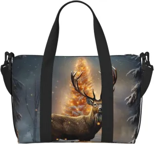 Gym Bag Christmas Tree and Deer Duffel Bag for Men Women Travel Overnight Bag with Shoe Compartment Workout Bags