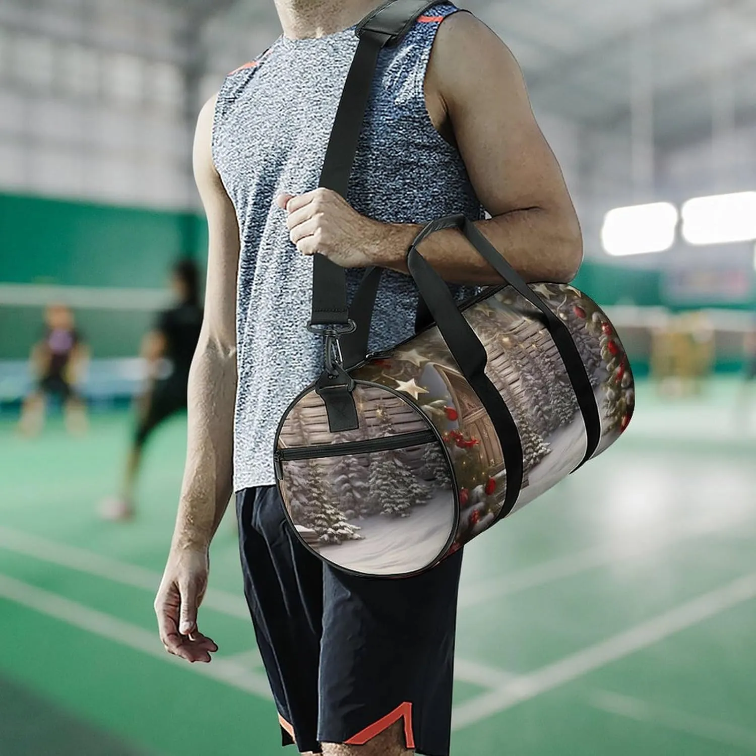 Gym Bag Christmas Wood Duffel Bag for Men Women Overnight Bag with Shoe Compartment Workout Bags