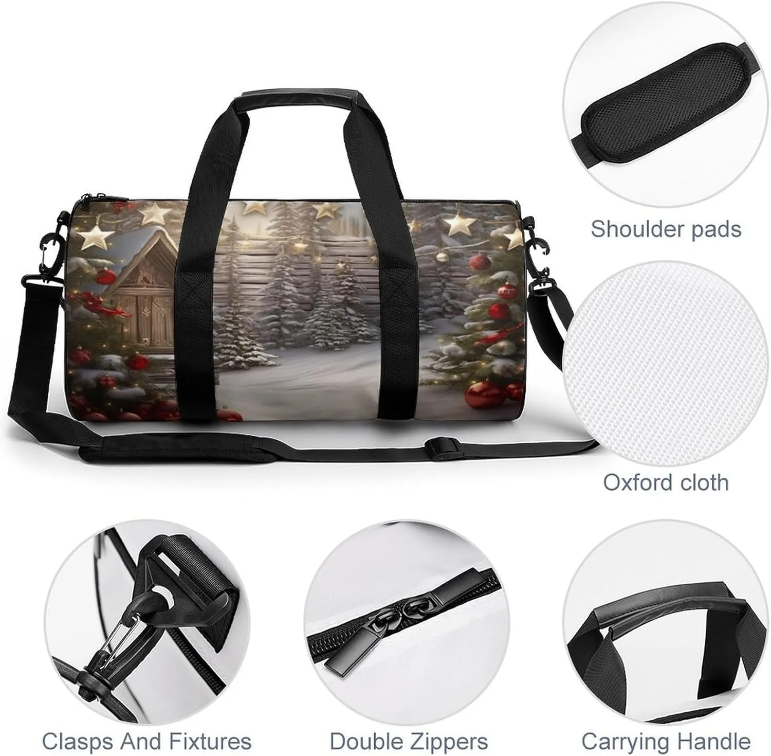 Gym Bag Christmas Wood Duffel Bag for Men Women Overnight Bag with Shoe Compartment Workout Bags