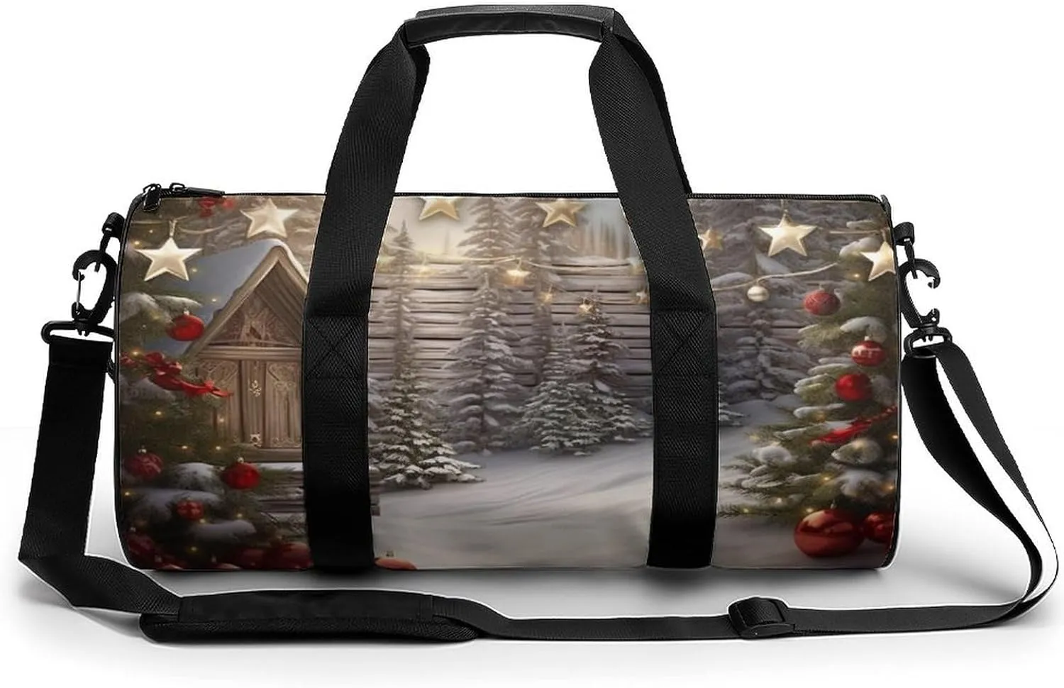 Gym Bag Christmas Wood Duffel Bag for Men Women Overnight Bag with Shoe Compartment Workout Bags