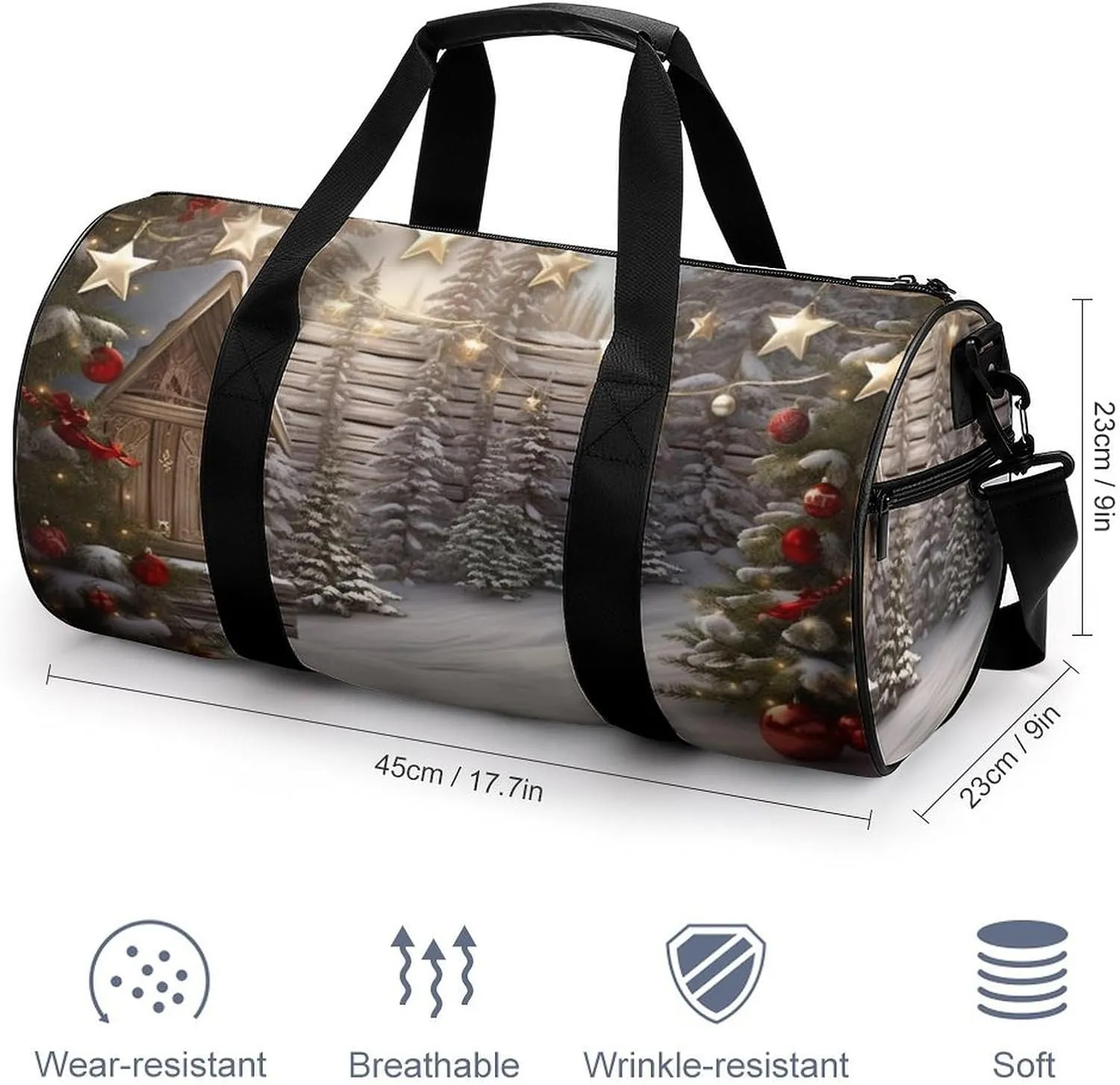 Gym Bag Christmas Wood Duffel Bag for Men Women Overnight Bag with Shoe Compartment Workout Bags