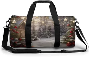 Gym Bag Christmas Wood Duffel Bag for Men Women Overnight Bag with Shoe Compartment Workout Bags