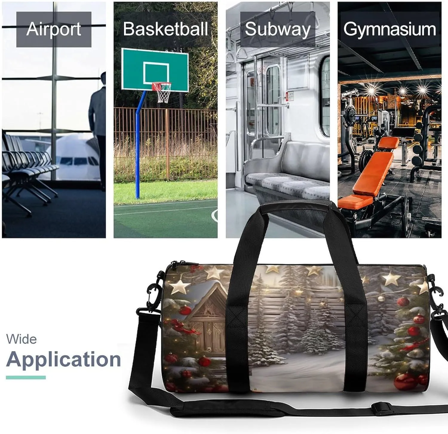Gym Bag Christmas Wood Duffel Bag for Men Women Overnight Bag with Shoe Compartment Workout Bags