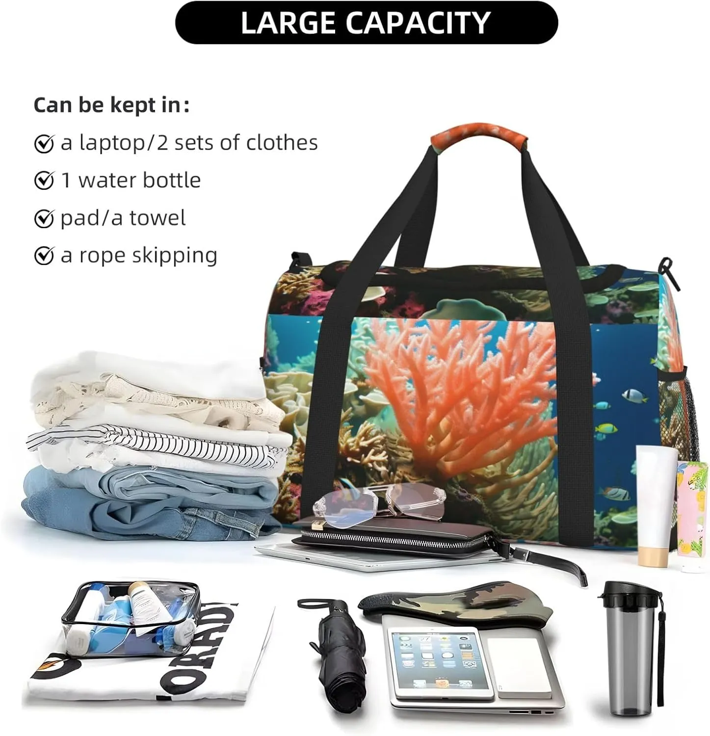 Gym Bag Coral Duffel Bag for Men Women Travel Overnight Bag with Shoe Compartment Workout Bags