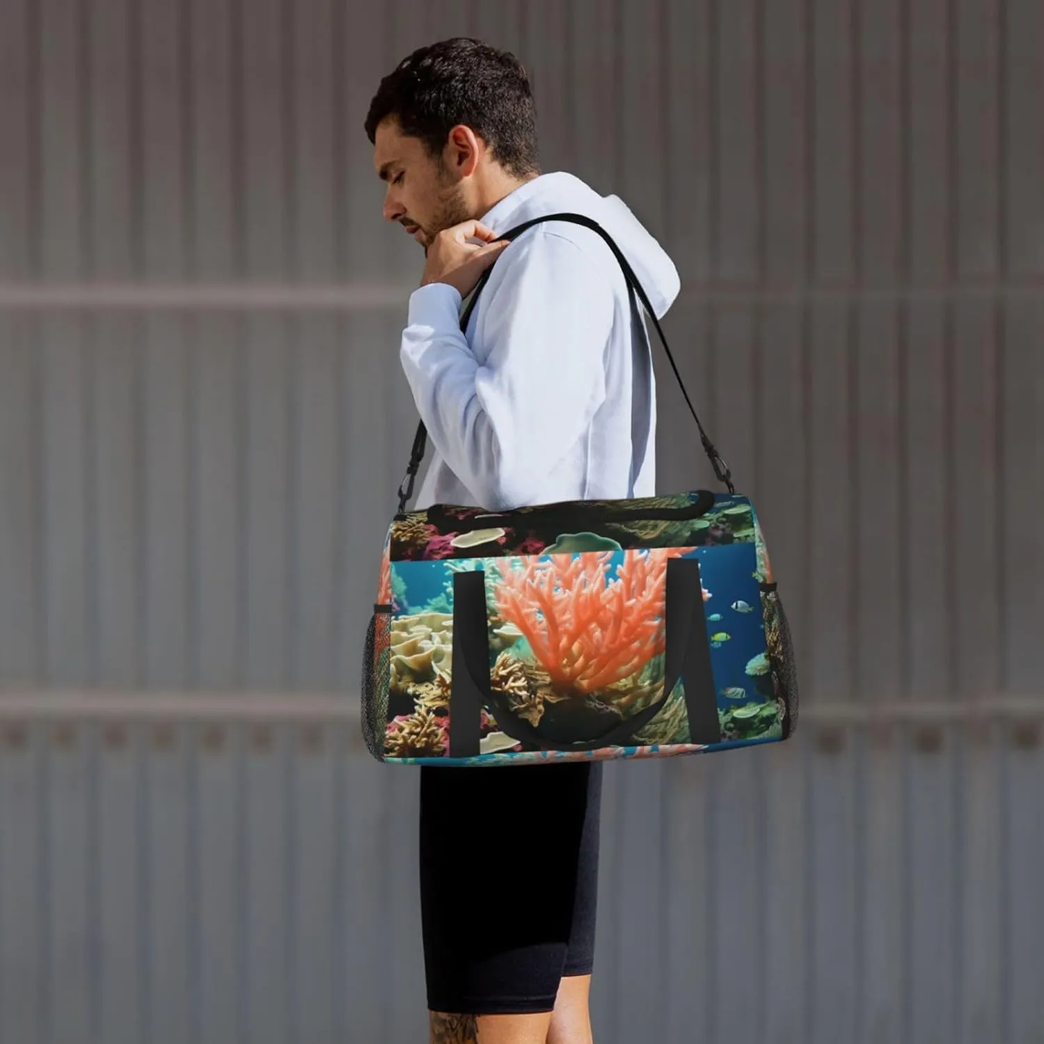 Gym Bag Coral Duffel Bag for Men Women Travel Overnight Bag with Shoe Compartment Workout Bags