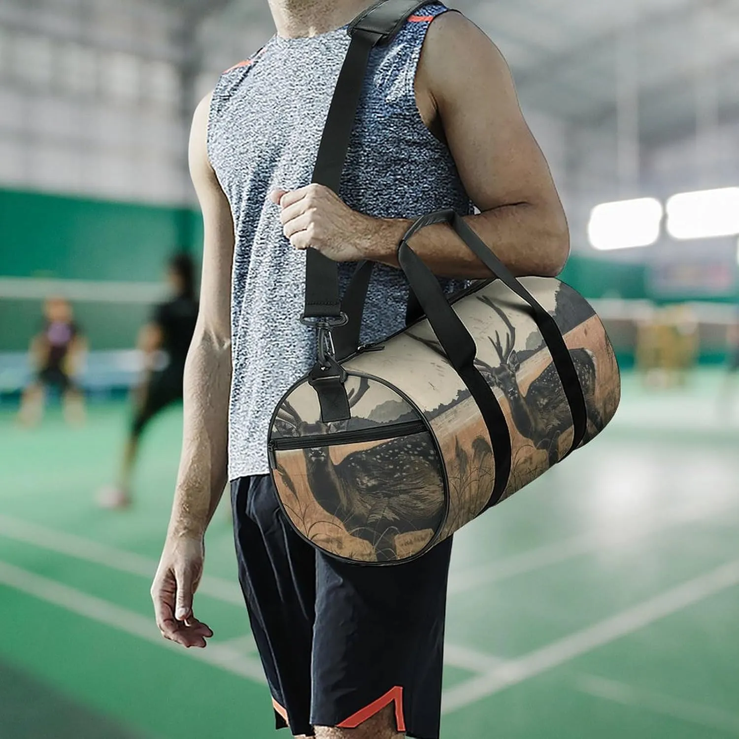 Gym Bag Deer on The Island Duffel Bag for Men Women Overnight Bag with Shoe Compartment Workout Bags