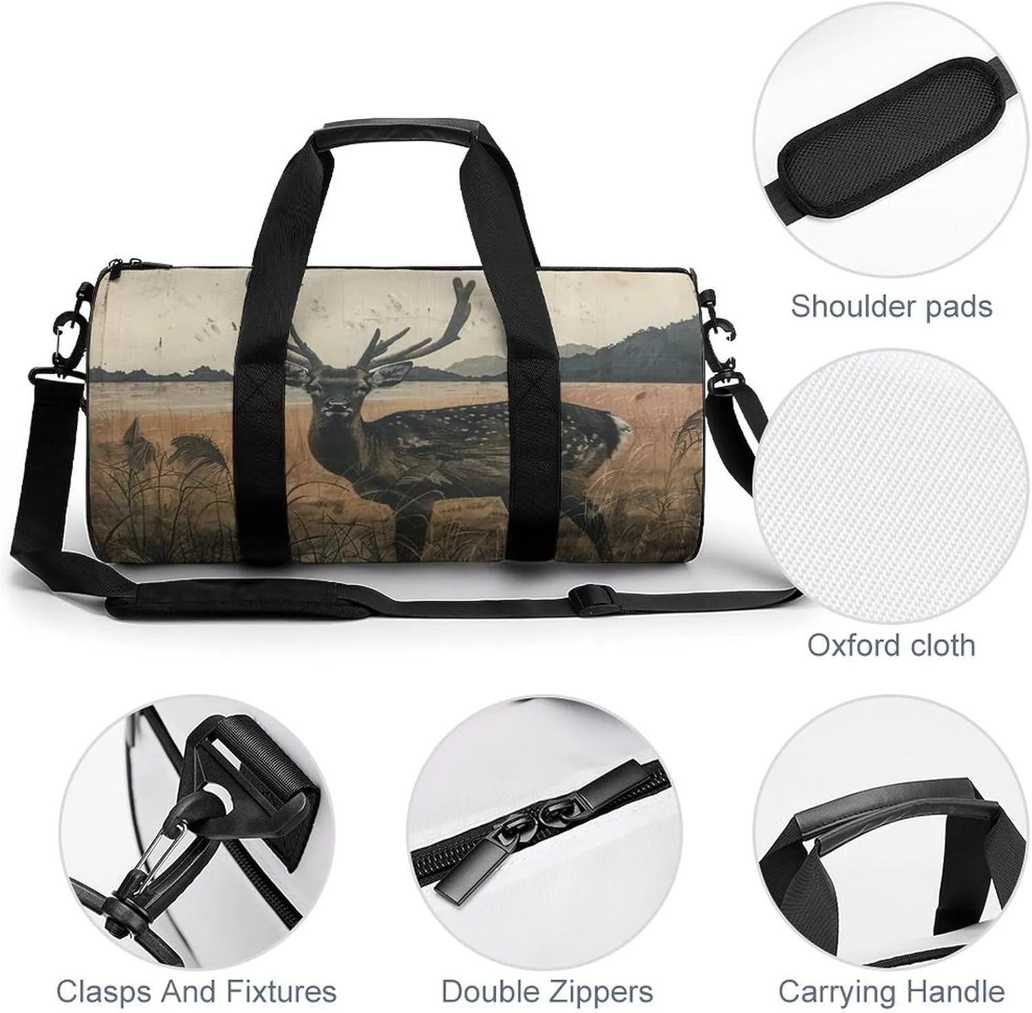 Gym Bag Deer on The Island Duffel Bag for Men Women Overnight Bag with Shoe Compartment Workout Bags