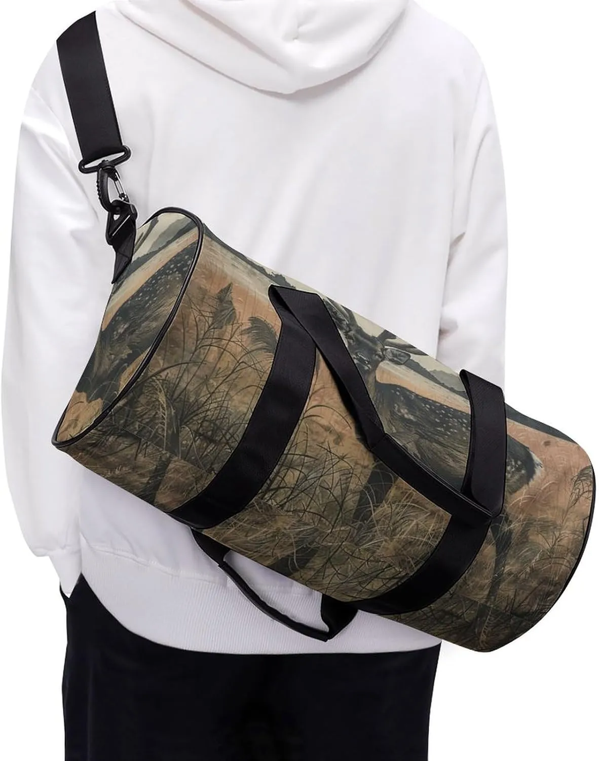 Gym Bag Deer on The Island Duffel Bag for Men Women Overnight Bag with Shoe Compartment Workout Bags