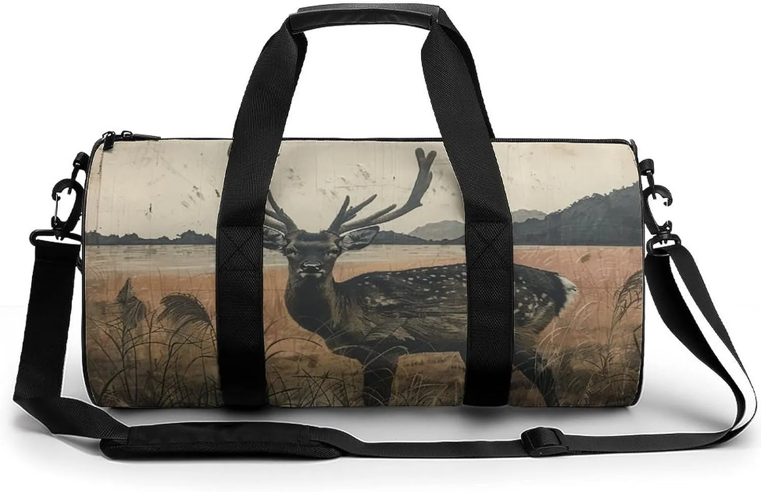 Gym Bag Deer on The Island Duffel Bag for Men Women Overnight Bag with Shoe Compartment Workout Bags