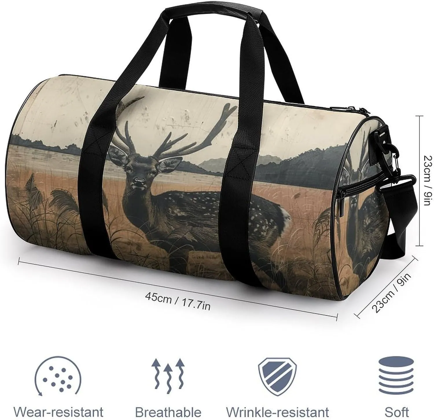 Gym Bag Deer on The Island Duffel Bag for Men Women Overnight Bag with Shoe Compartment Workout Bags