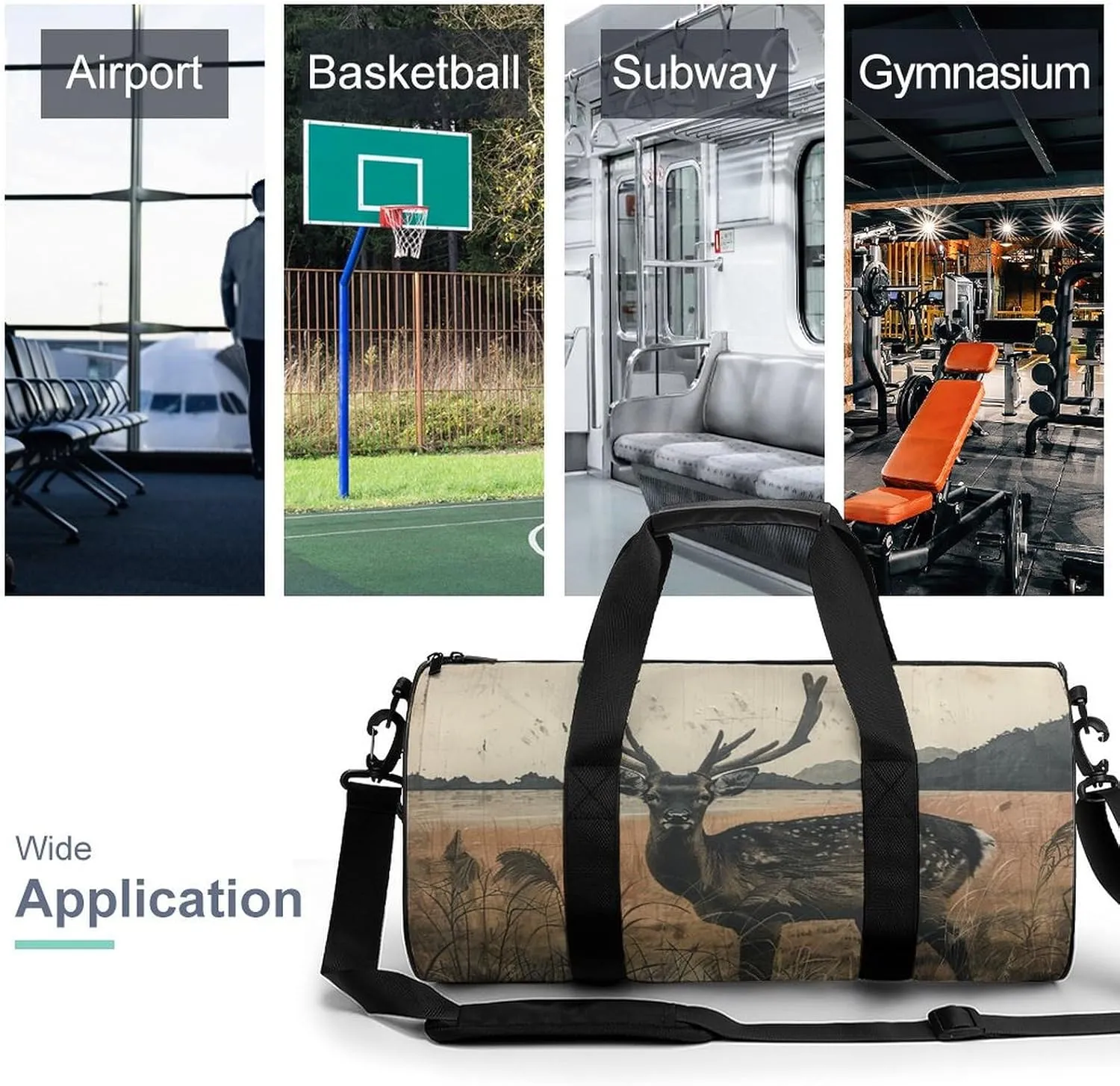 Gym Bag Deer on The Island Duffel Bag for Men Women Overnight Bag with Shoe Compartment Workout Bags