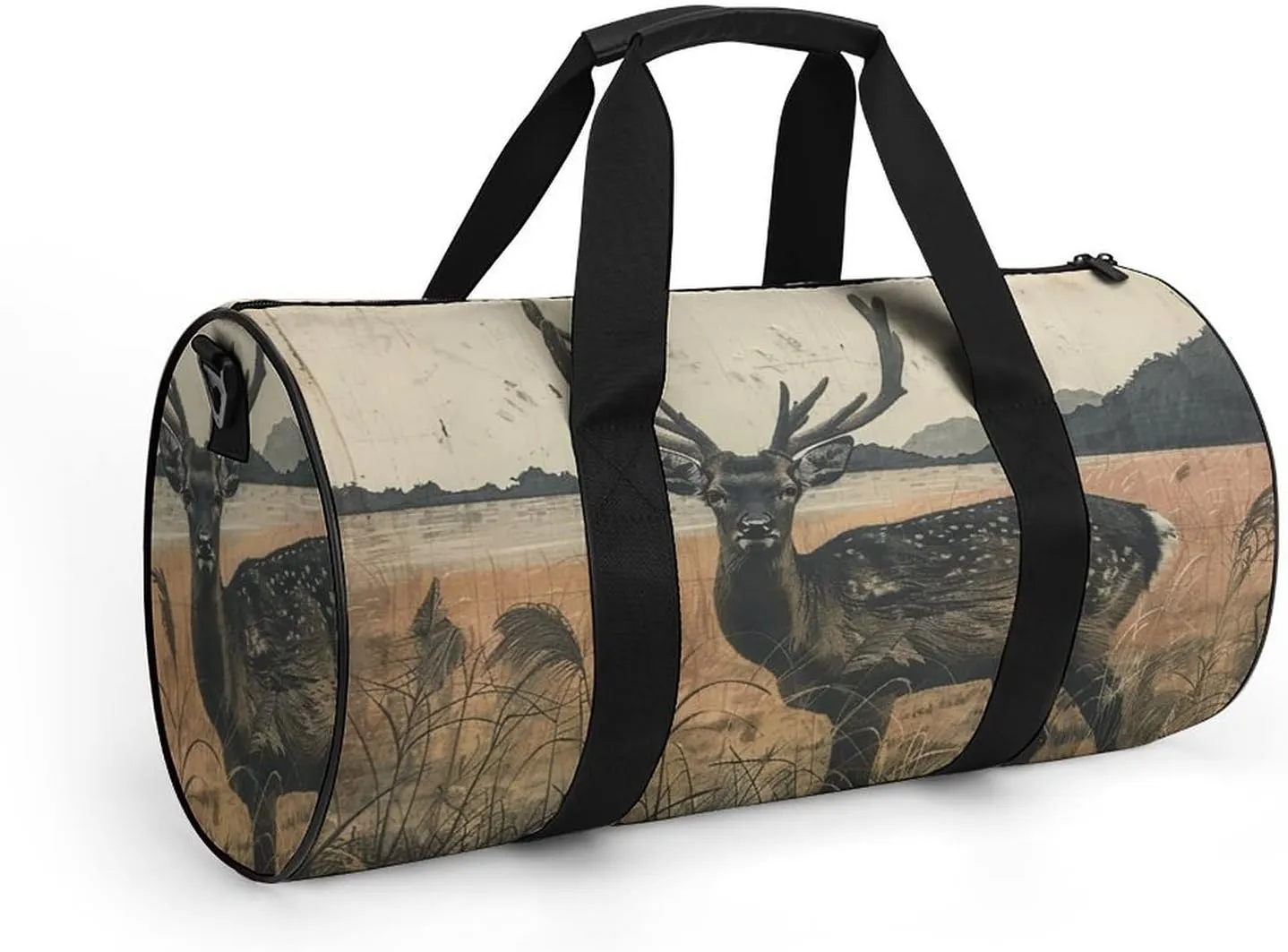 Gym Bag Deer on The Island Duffel Bag for Men Women Overnight Bag with Shoe Compartment Workout Bags