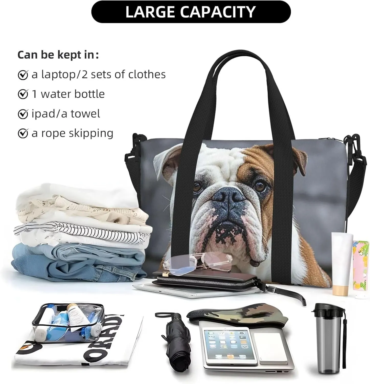 Gym Bag English-Bulldog3 Duffel Bag for Men Women Travel Overnight Bag with Shoe Compartment Workout Bags