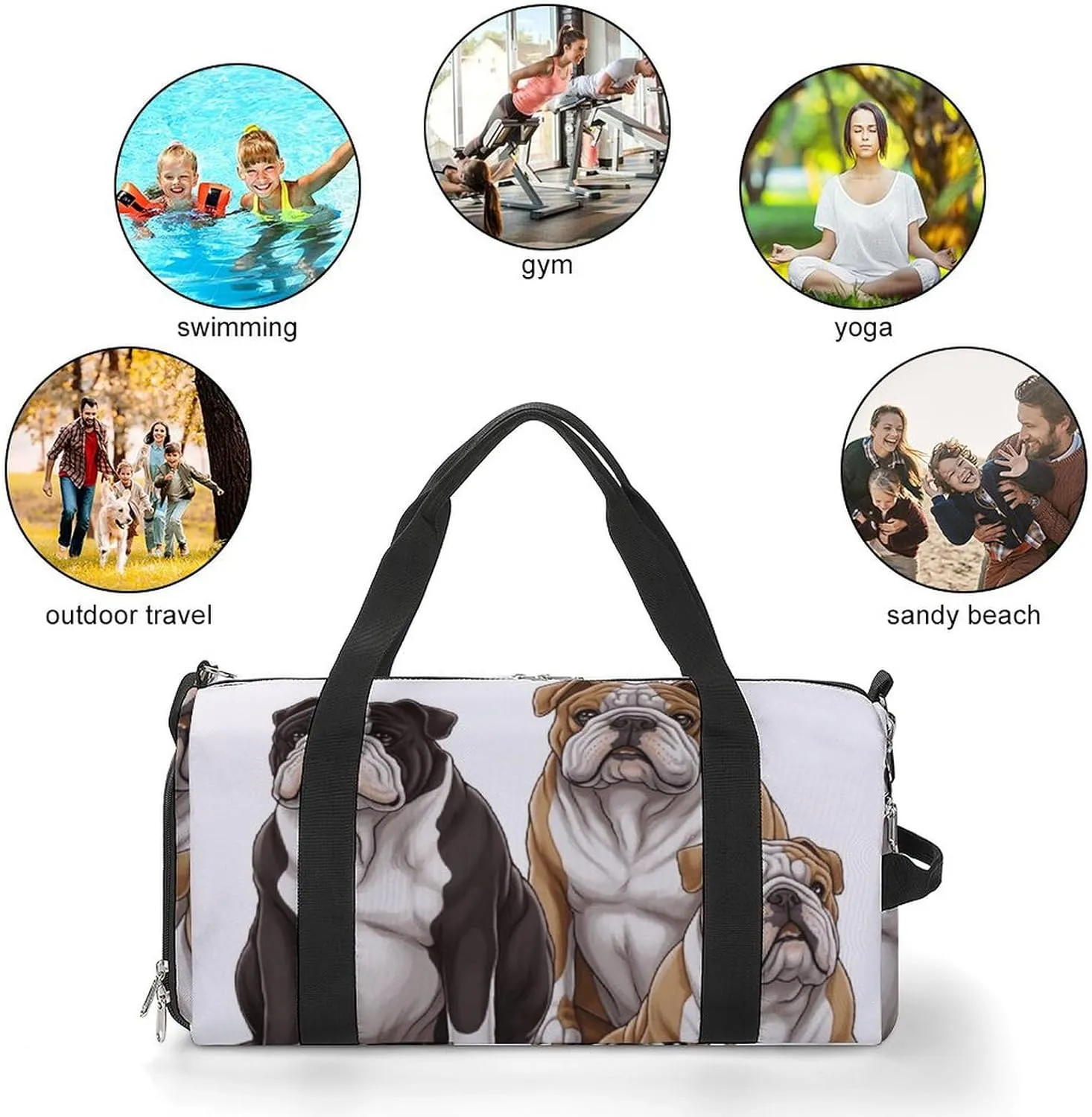 Gym Bag English Bulldogs Duffel Bag for Men Women Travel Overnight Bag with Shoe Compartment Workout Bags