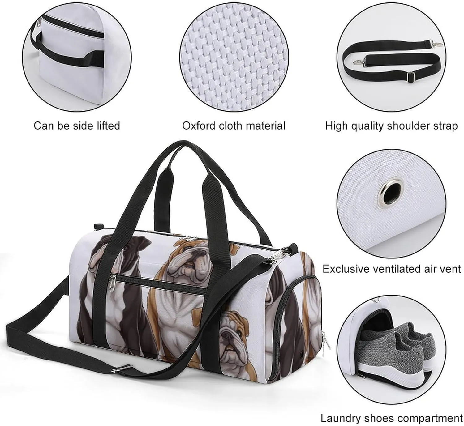Gym Bag English Bulldogs Duffel Bag for Men Women Travel Overnight Bag with Shoe Compartment Workout Bags