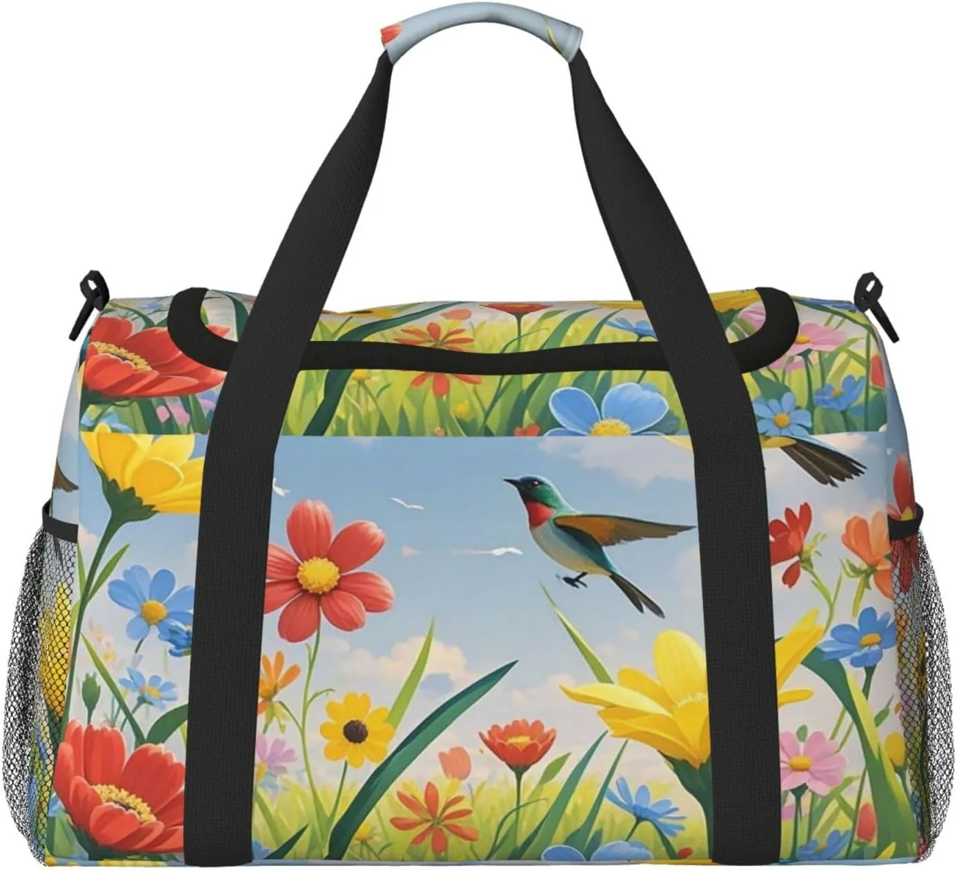 Gym Bag Flowers Birds Duffel Bag for Men Women Travel Overnight Bag with Shoe Compartment Workout Bags