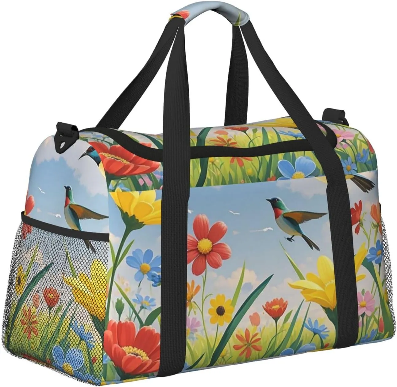 Gym Bag Flowers Birds Duffel Bag for Men Women Travel Overnight Bag with Shoe Compartment Workout Bags