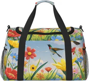 Gym Bag Flowers Birds Duffel Bag for Men Women Travel Overnight Bag with Shoe Compartment Workout Bags