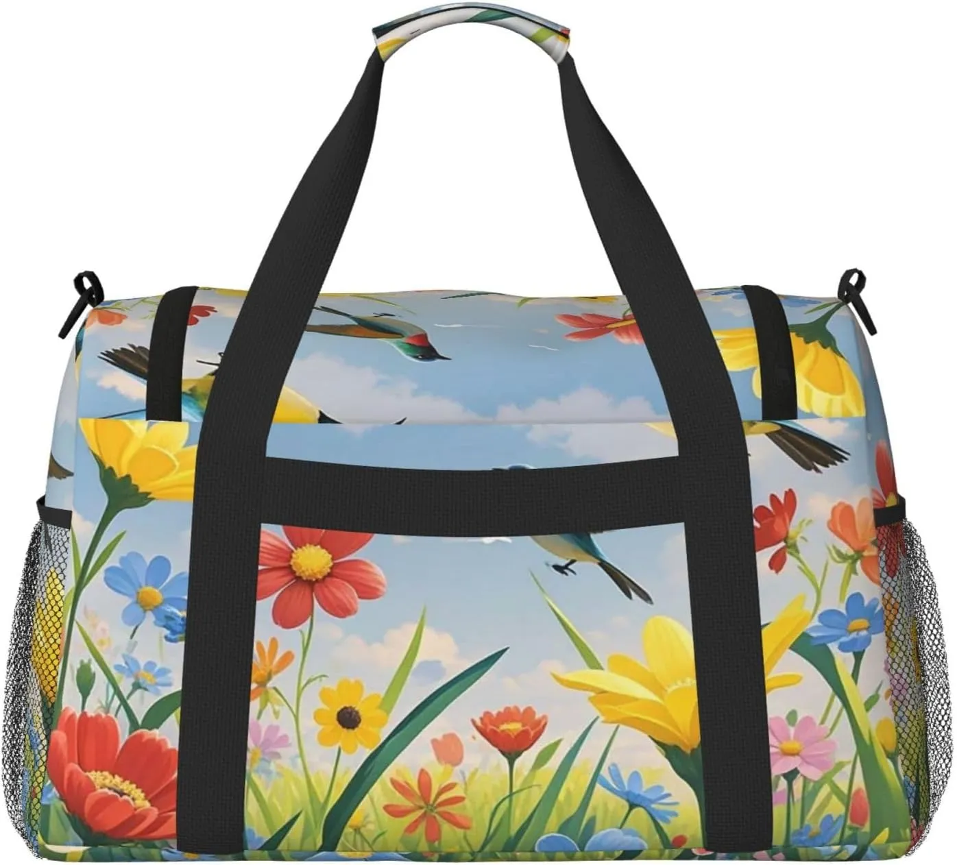 Gym Bag Flowers Birds Duffel Bag for Men Women Travel Overnight Bag with Shoe Compartment Workout Bags