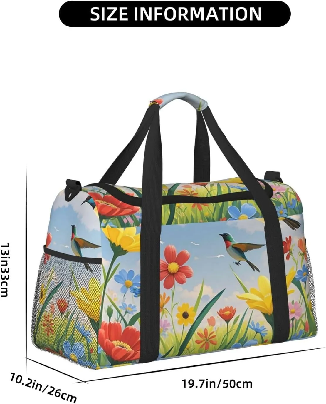 Gym Bag Flowers Birds Duffel Bag for Men Women Travel Overnight Bag with Shoe Compartment Workout Bags