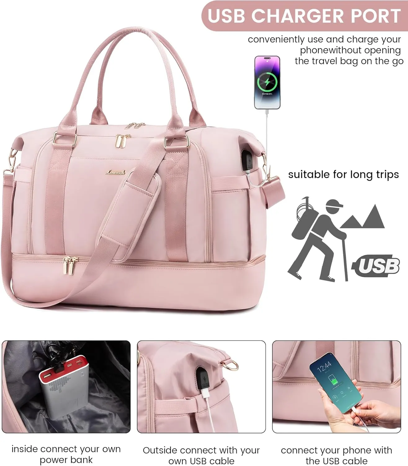 Gym Bag for Women LOVEVOOK Travel Duffel Bag with USB Charging Port,Weekender Bags for Women with Shoe Compartment,Carry on Overnight Bag with Toiletry Bag,Hospital Bags for Labor and Deliver