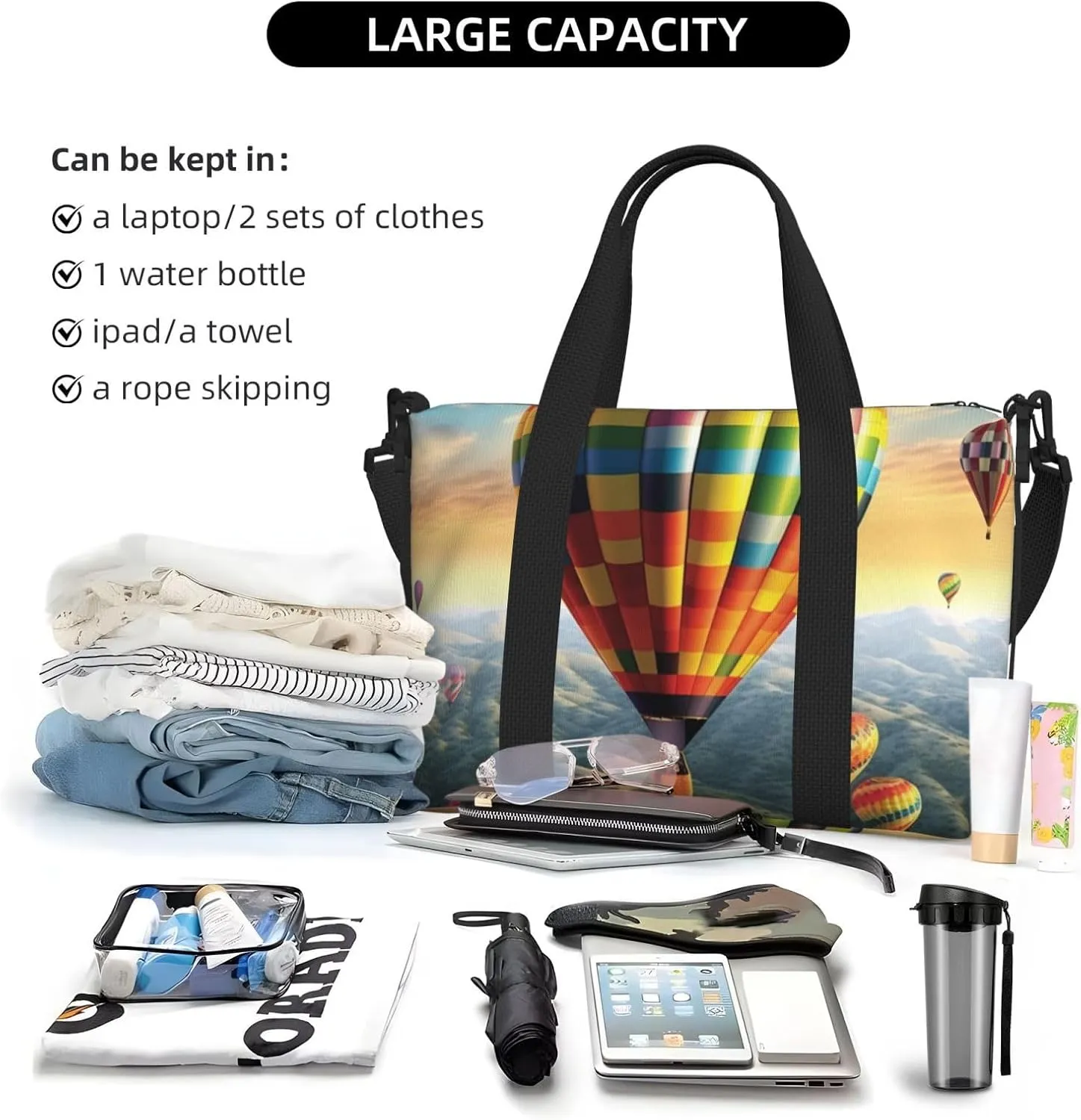Gym Bag Hot Air Balloon Duffel Bag for Men Women Travel Overnight Bag with Shoe Compartment Workout Bags