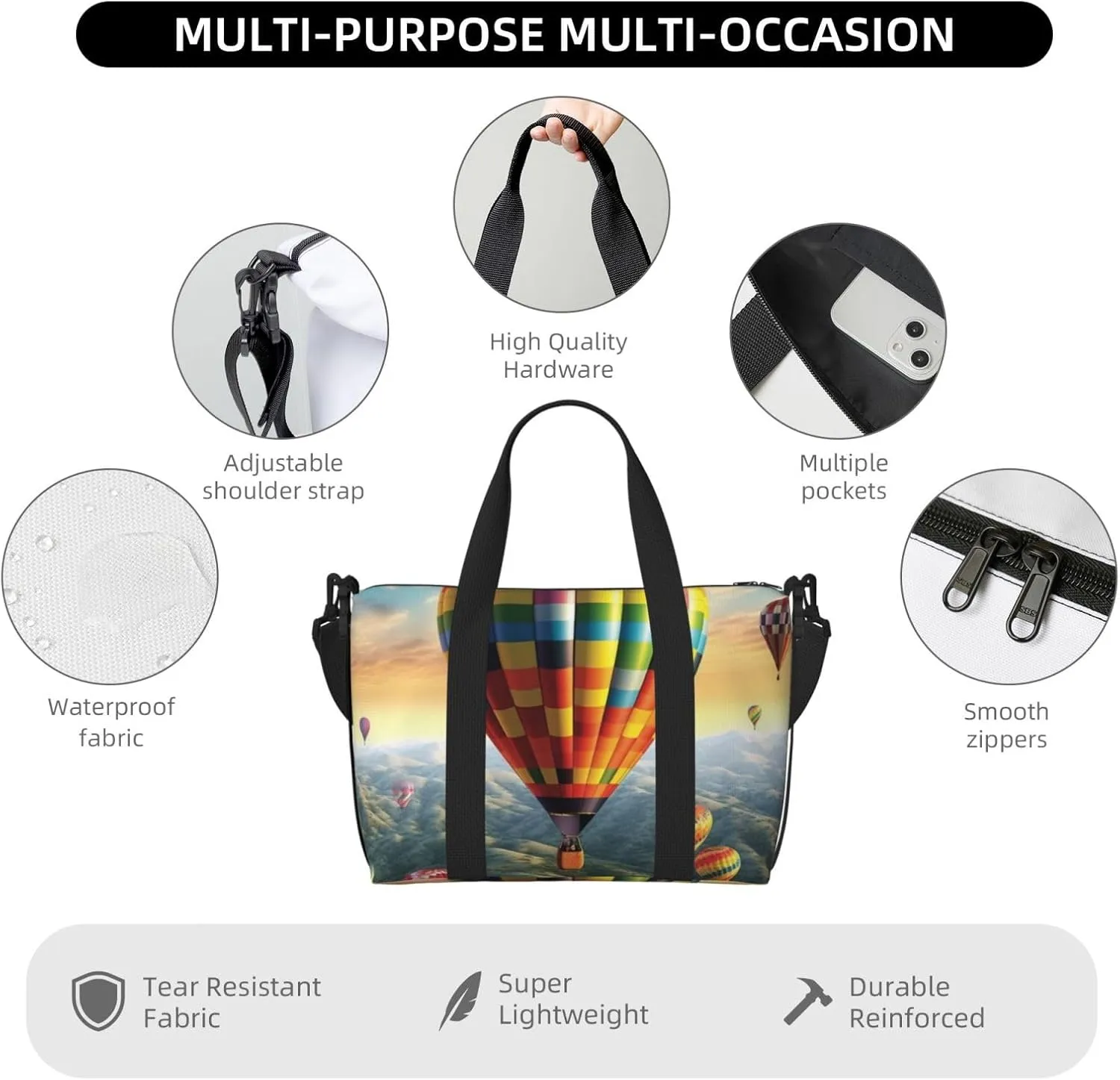 Gym Bag Hot Air Balloon Duffel Bag for Men Women Travel Overnight Bag with Shoe Compartment Workout Bags