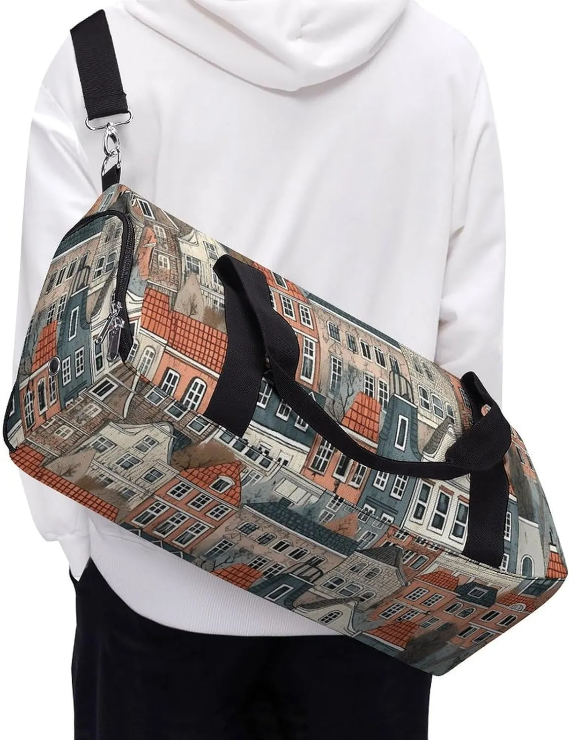 Gym Bag House Pattern Duffel Bag for Men Women Overnight Bag with Shoe Compartment Workout Bags
