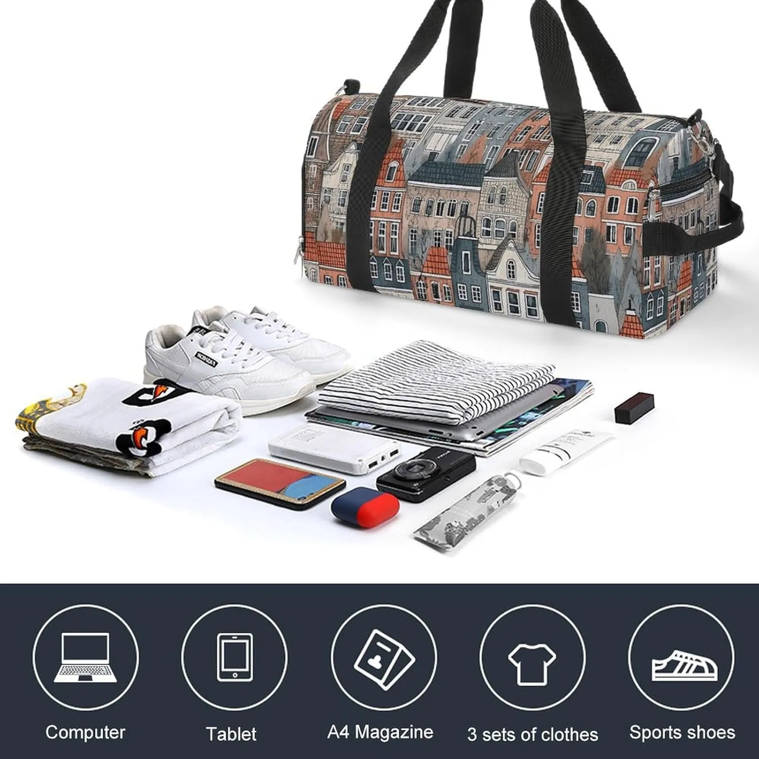 Gym Bag House Pattern Duffel Bag for Men Women Overnight Bag with Shoe Compartment Workout Bags