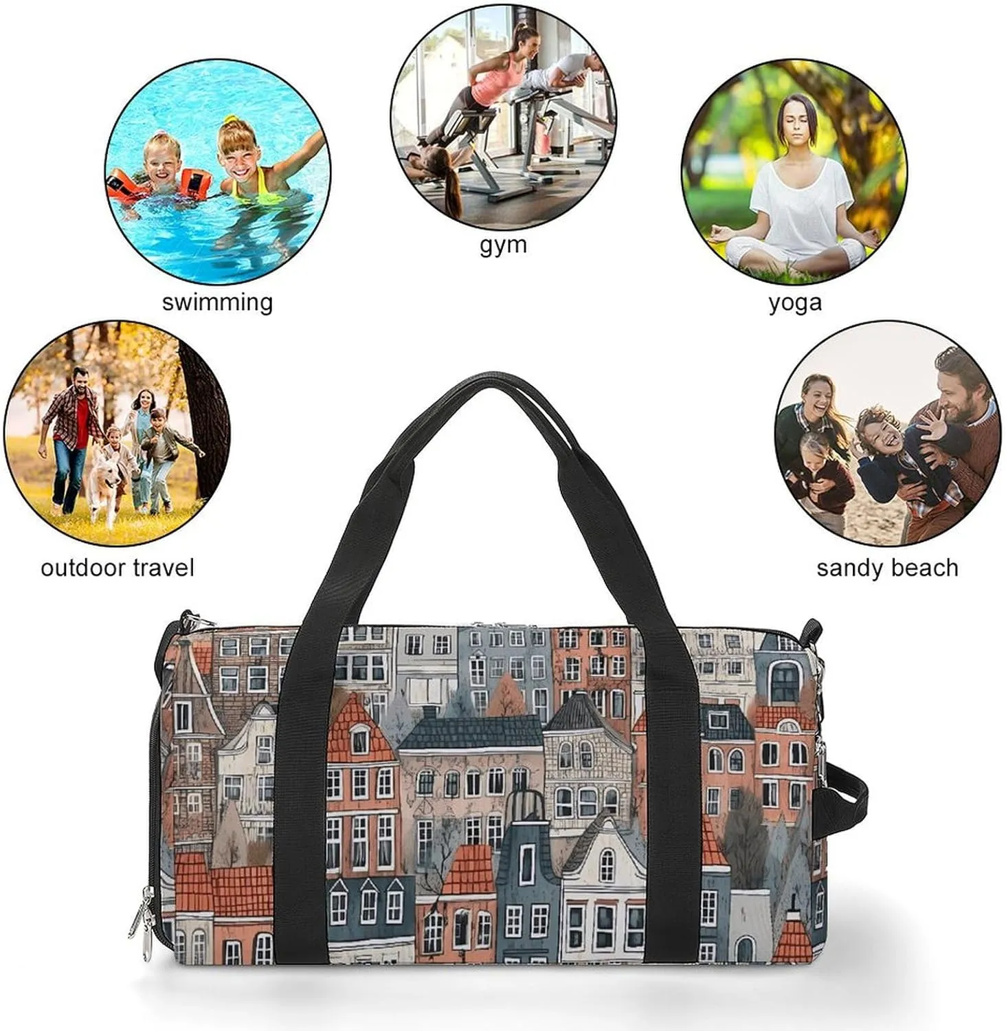 Gym Bag House Pattern Duffel Bag for Men Women Overnight Bag with Shoe Compartment Workout Bags