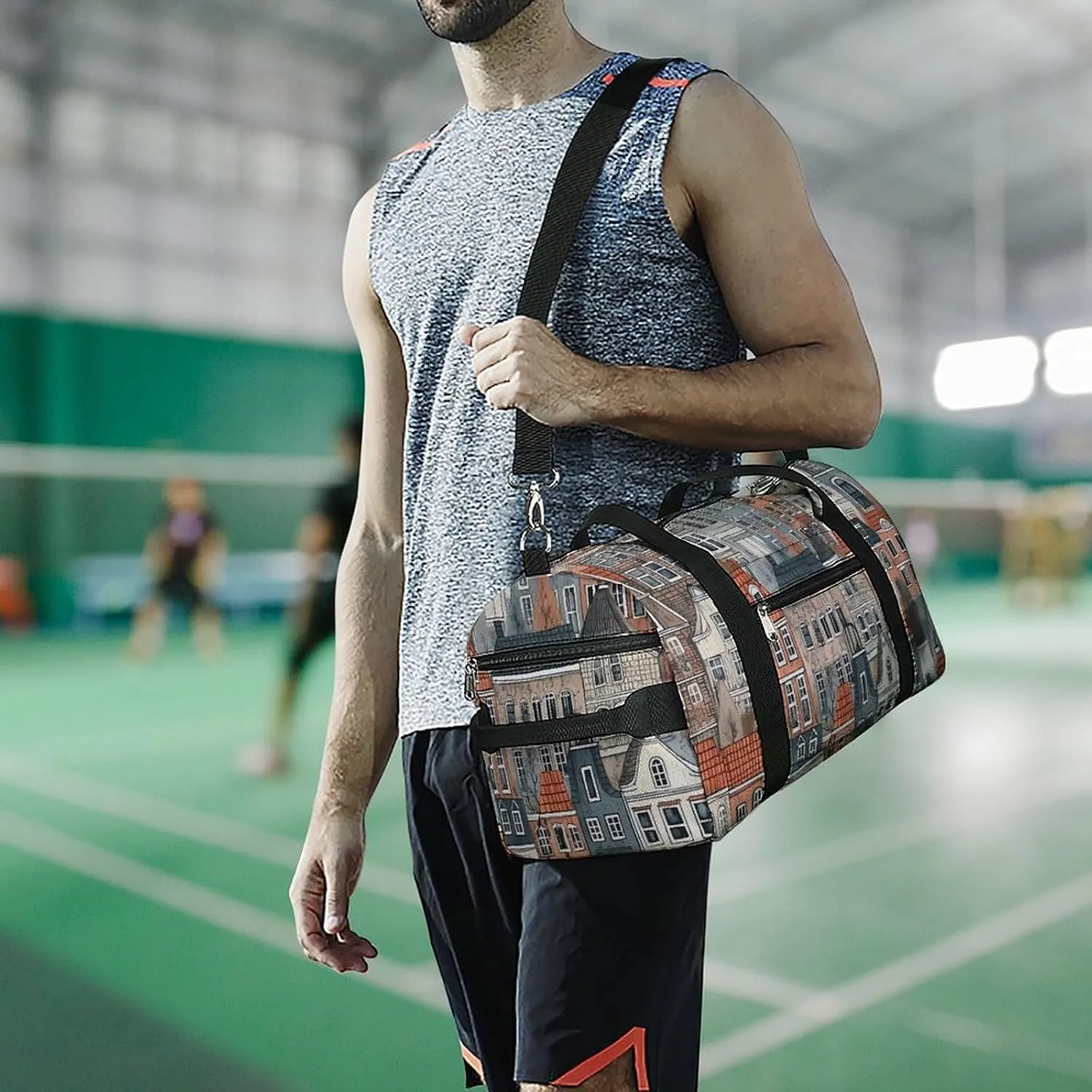 Gym Bag House Pattern Duffel Bag for Men Women Overnight Bag with Shoe Compartment Workout Bags