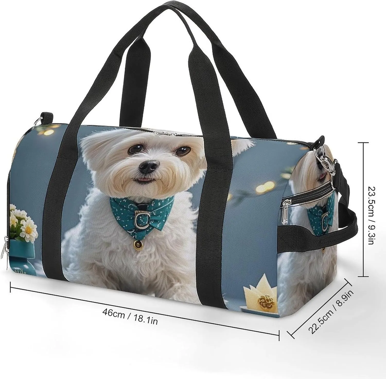 Gym Bag Lovely Maltese Dog Duffel Bag for Men Women Travel Overnight Bag with Shoe Compartment Workout Bags