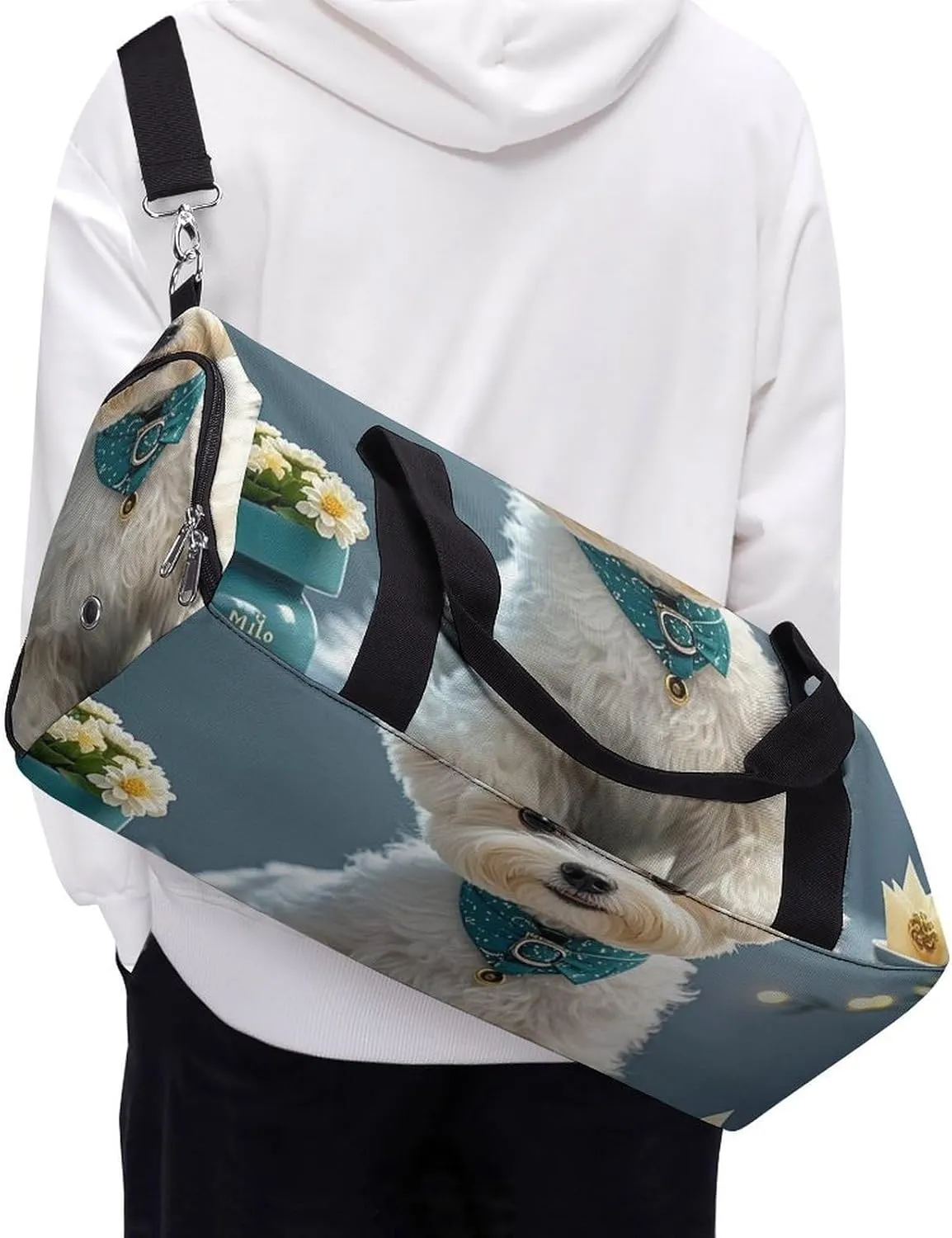 Gym Bag Lovely Maltese Dog Duffel Bag for Men Women Travel Overnight Bag with Shoe Compartment Workout Bags