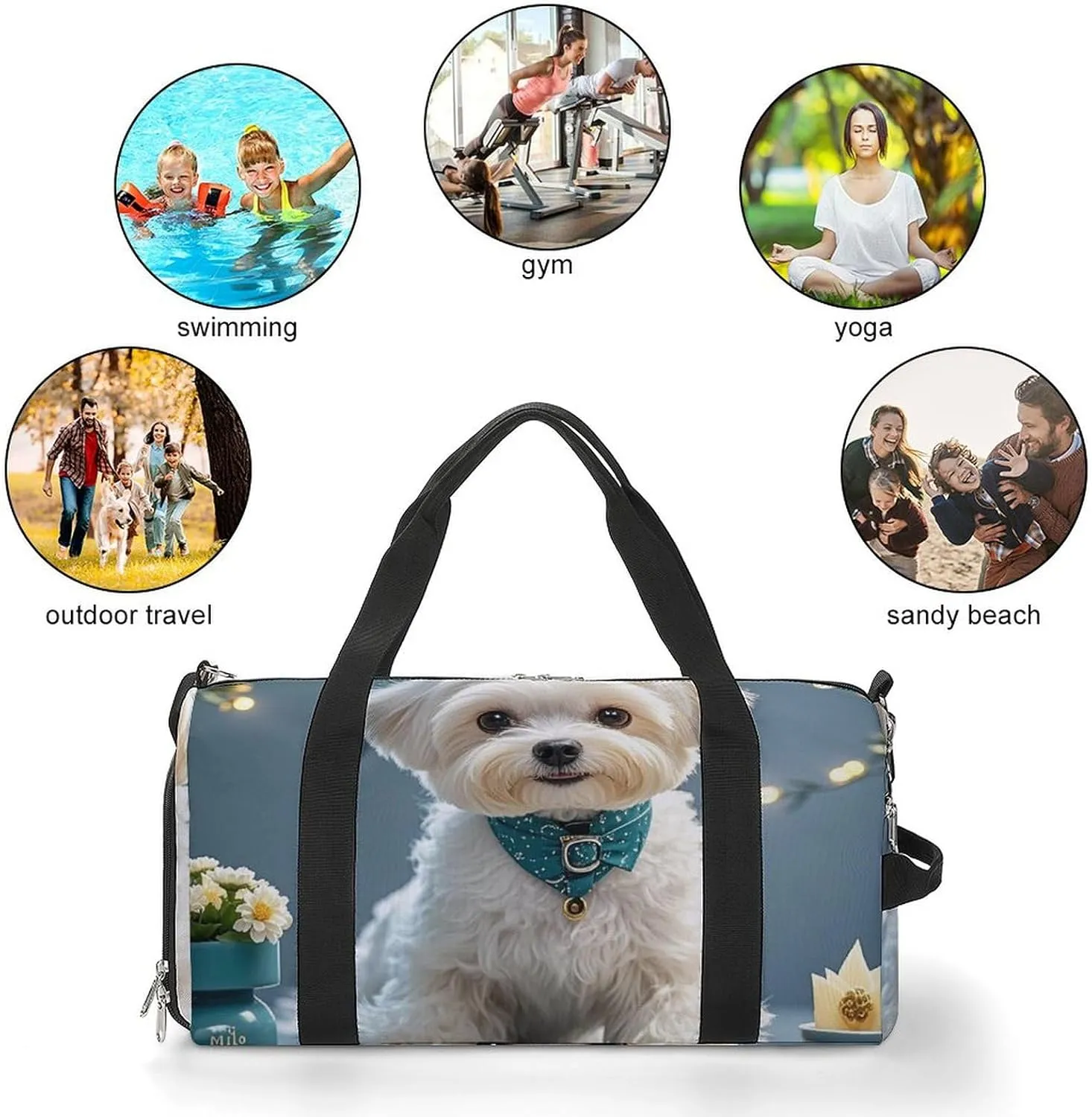 Gym Bag Lovely Maltese Dog Duffel Bag for Men Women Travel Overnight Bag with Shoe Compartment Workout Bags