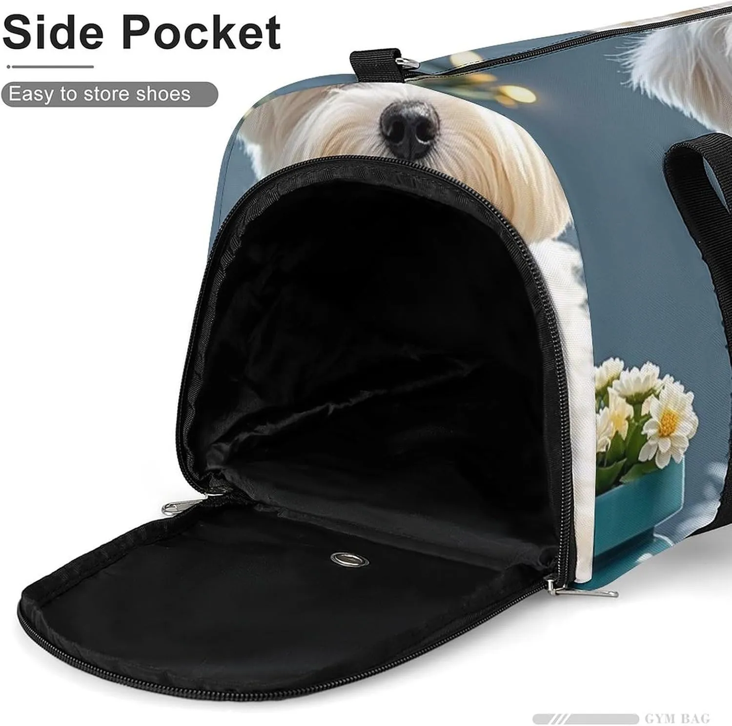 Gym Bag Lovely Maltese Dog Duffel Bag for Men Women Travel Overnight Bag with Shoe Compartment Workout Bags
