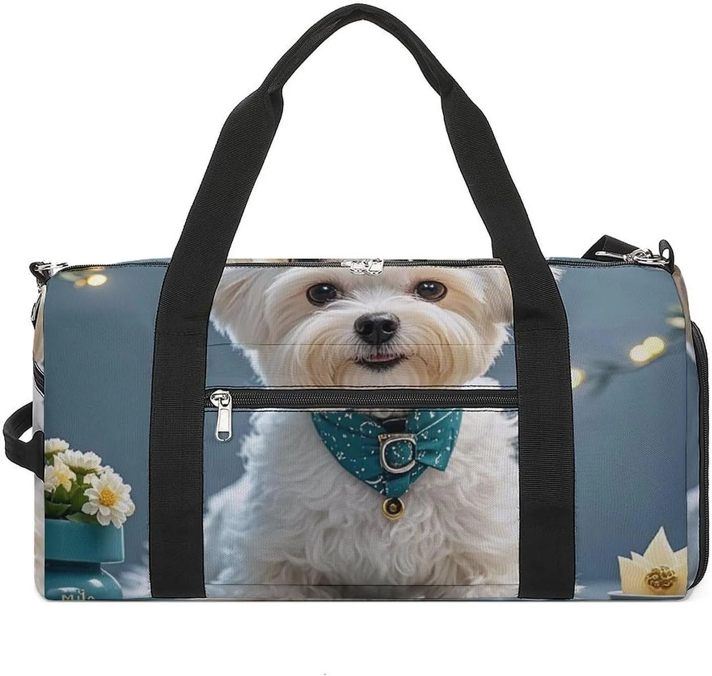 Gym Bag Lovely Maltese Dog Duffel Bag for Men Women Travel Overnight Bag with Shoe Compartment Workout Bags