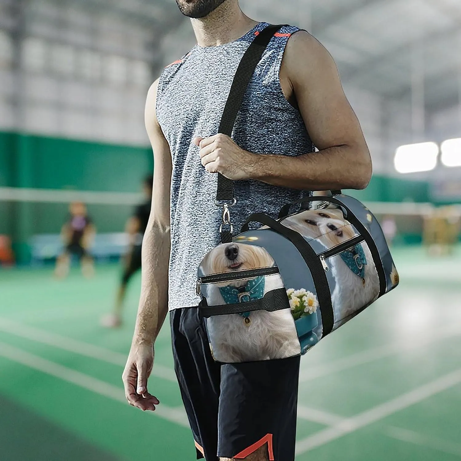 Gym Bag Lovely Maltese Dog Duffel Bag for Men Women Travel Overnight Bag with Shoe Compartment Workout Bags