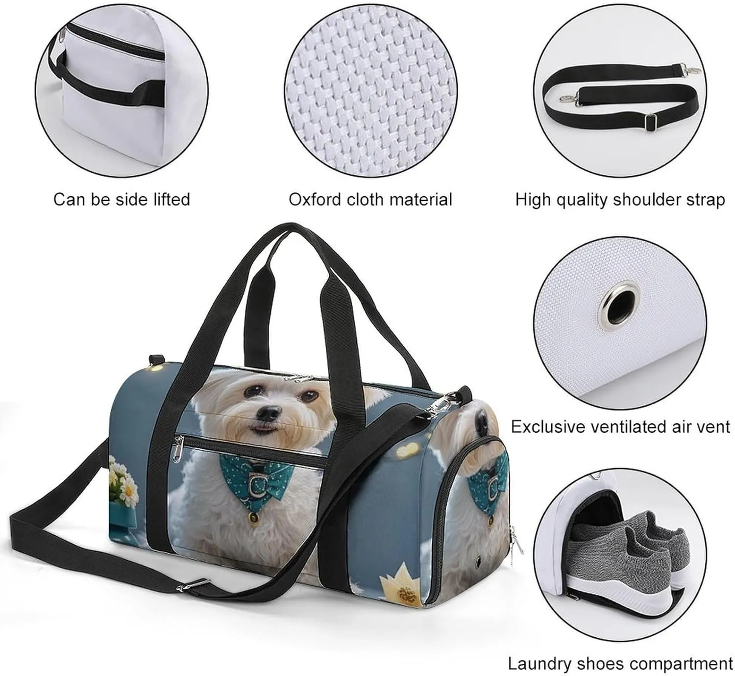 Gym Bag Lovely Maltese Dog Duffel Bag for Men Women Travel Overnight Bag with Shoe Compartment Workout Bags