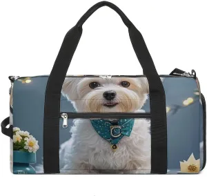 Gym Bag Lovely Maltese Dog Duffel Bag for Men Women Travel Overnight Bag with Shoe Compartment Workout Bags