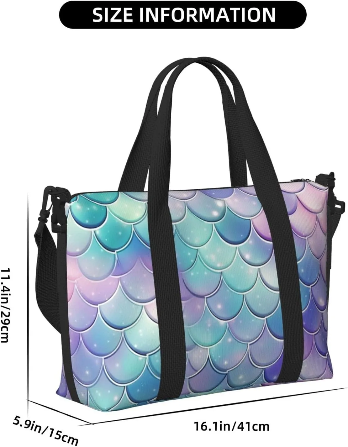 Gym Bag Mermaid Scales Duffel Bag for Men Women Travel Overnight Bag with Shoe Compartment Workout Bags