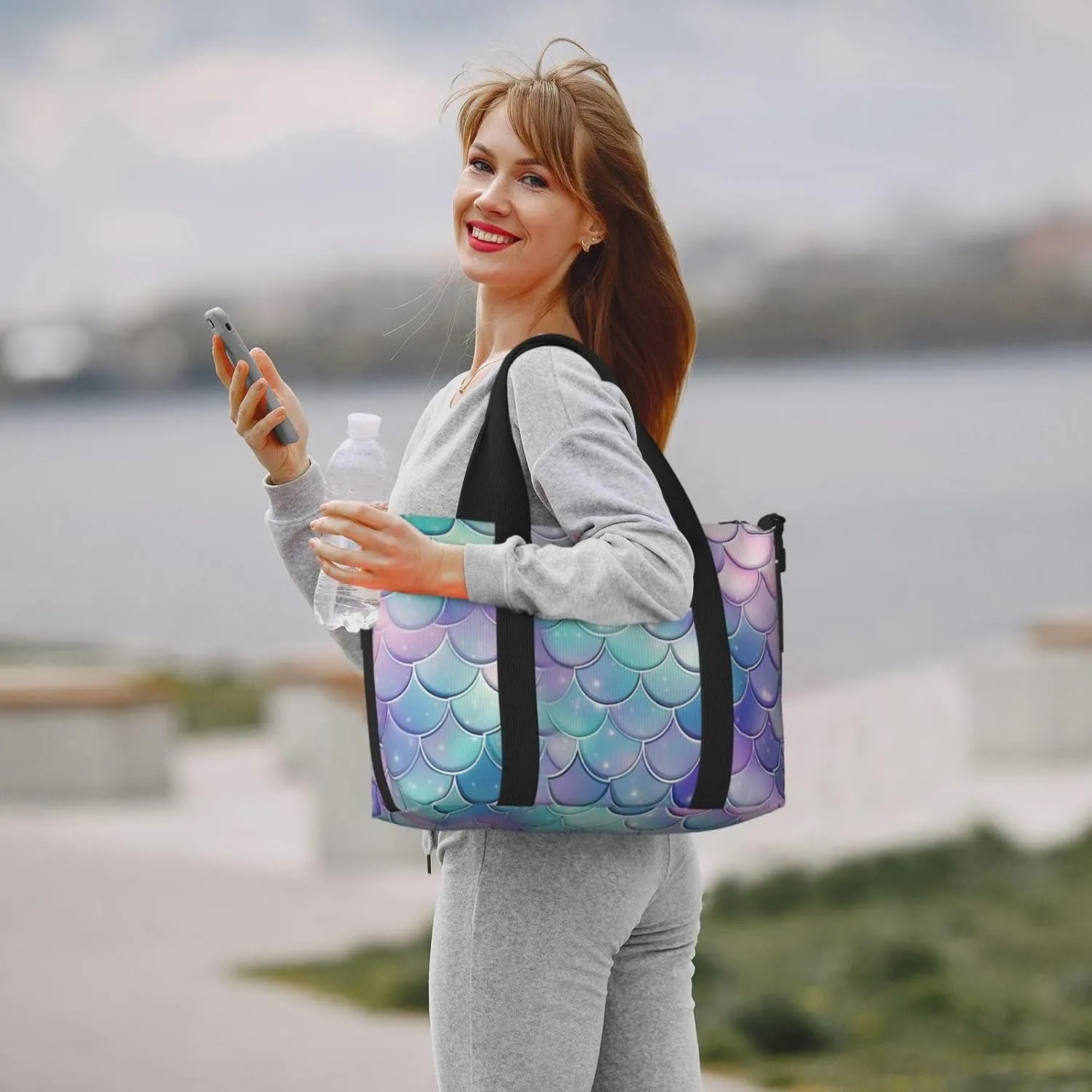 Gym Bag Mermaid Scales Duffel Bag for Men Women Travel Overnight Bag with Shoe Compartment Workout Bags