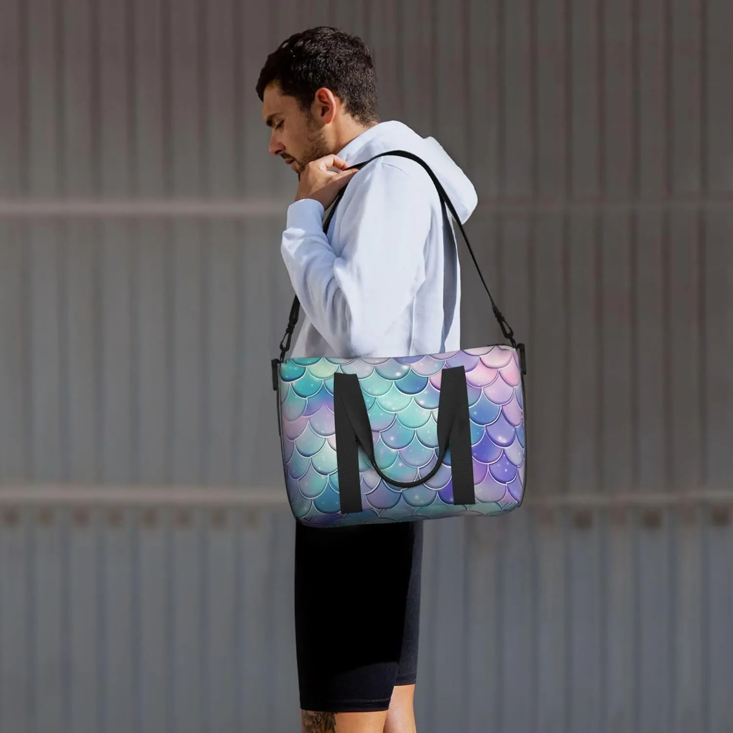 Gym Bag Mermaid Scales Duffel Bag for Men Women Travel Overnight Bag with Shoe Compartment Workout Bags
